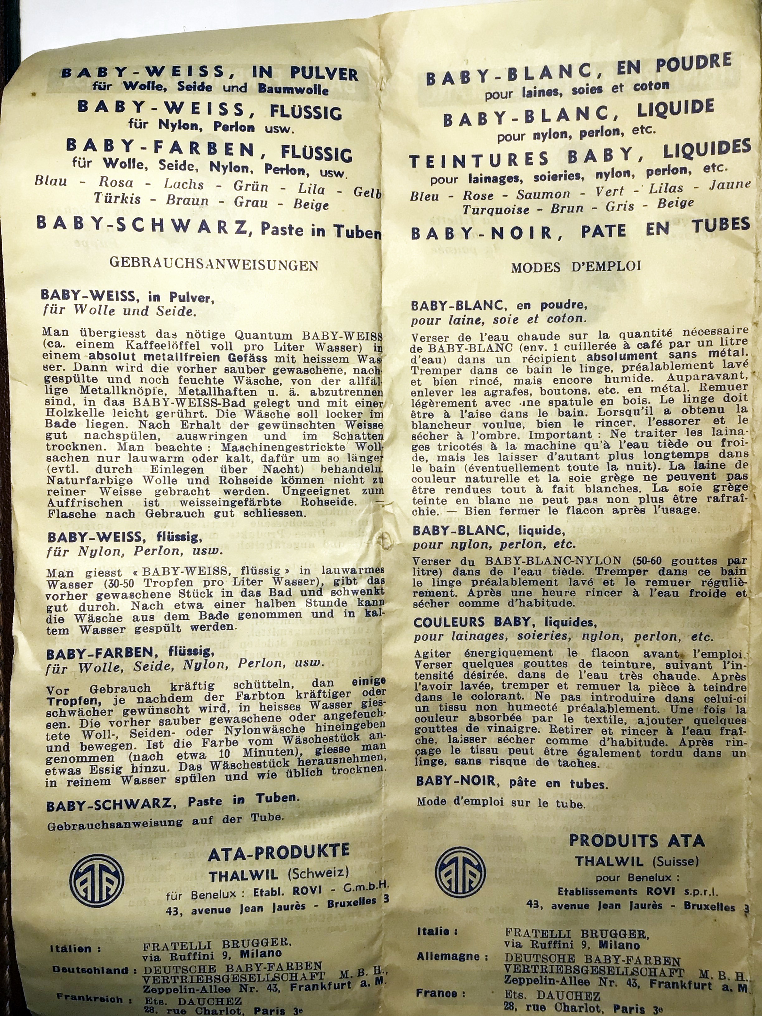 Notice multilingue des produits ATA, fabricant historique
